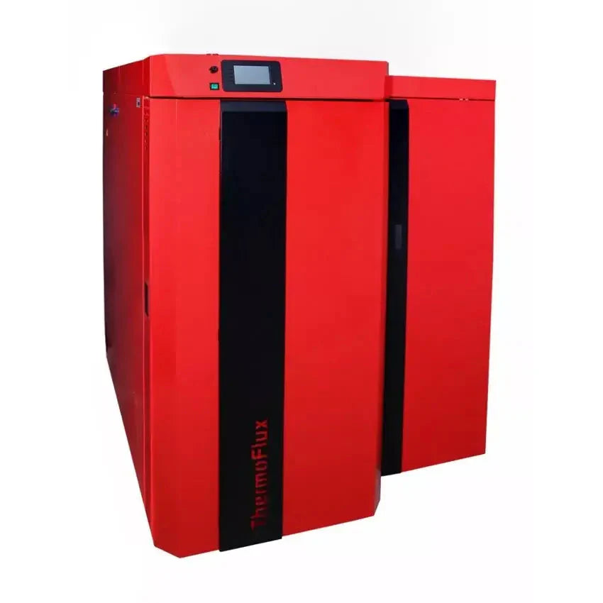 Roter und schwarzer Heizungsanlage Thermoflux PID Logic Kombi 45 kW Holz- & Pelletheizung