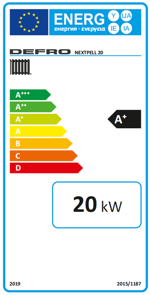 Energieeffizienzlabel für Pelletkessel NEXTPELL+ 20 kW mit moderner Heiztechnologie