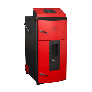 Roter und schwarzer Holzvergaserkessel Attack SLX Profi 35 kW für effiziente Wärme