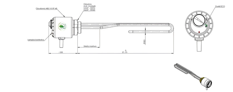 Elektroheizstab Pufferspeicher Solar Heizpatrone⚡1,5 | 2 kW - GEMA Shop