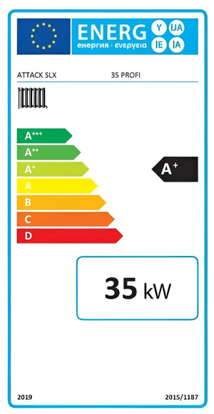 Energieeffizienzlabel für Heizgerät Holzvergaserkessel Attack SLX Profi 35 kW
