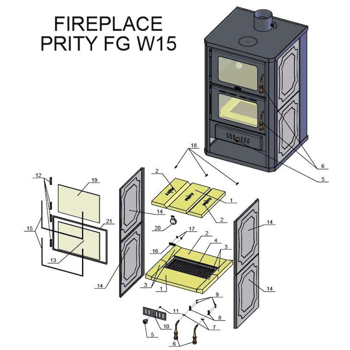Sorn adhmaid uisce-iompartha le hurrann bácála Prity FGW15 - 19.8 kW