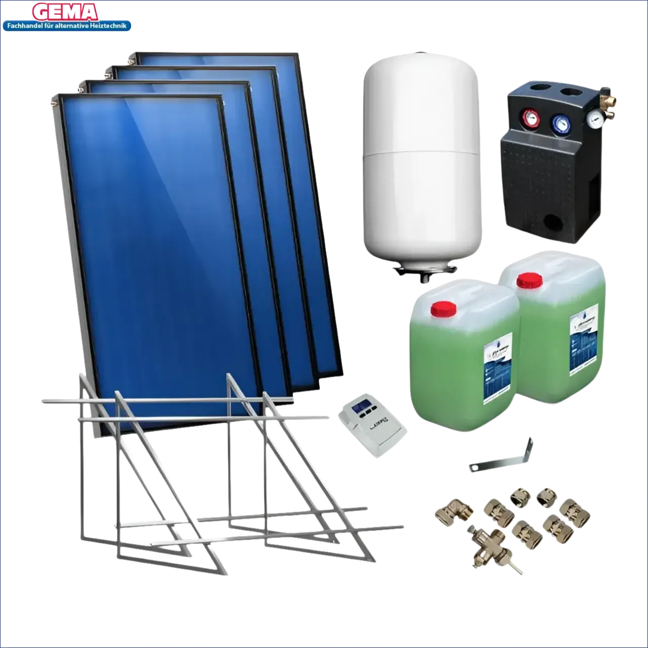 Solarpaket Flachkollektoren AMX mit Solarkit Flachkollektoren und Solarregler Logo PWM